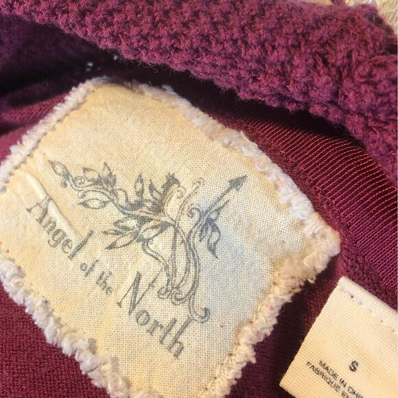 Anthropologie Angel of the north tassel Cowl neck sweater burgundy size small - Picture 10 of 11